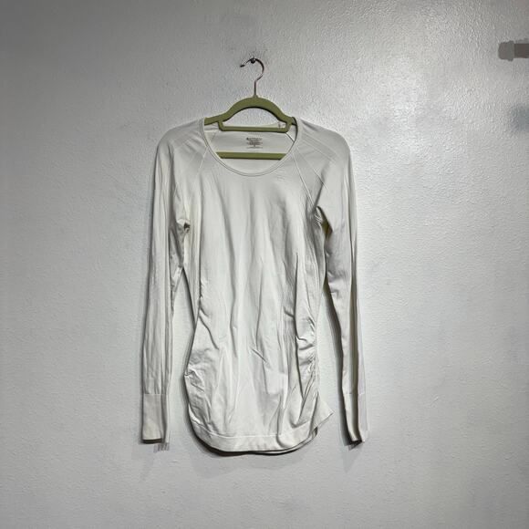 Athleta White Speedlight Seamless Ruched Long Sleeve Top Sz M - Picture 2 of 10